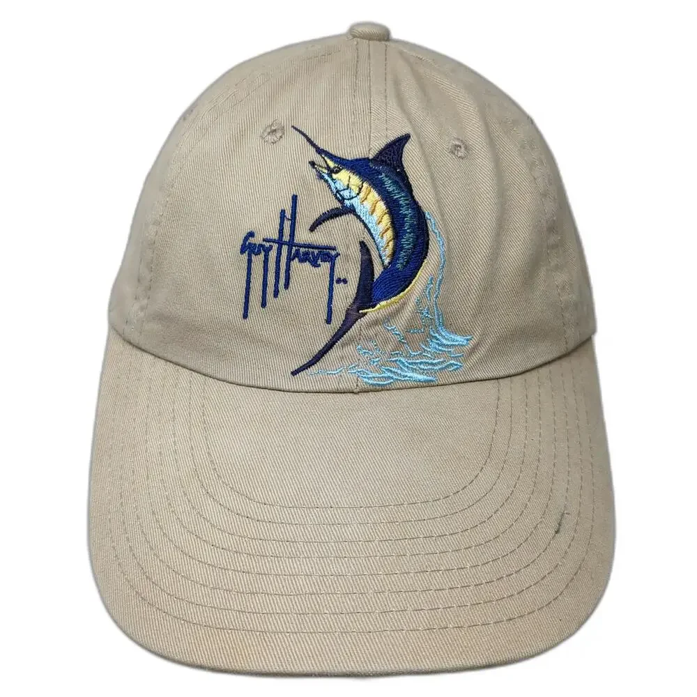 Guy Harvey Baseball Cap Beige One Size Marlin Fishing Embroidery Strapback Hat